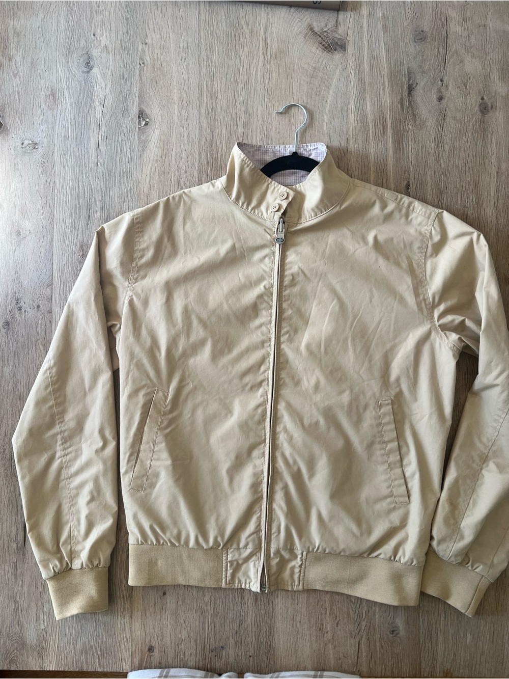 Censured Men’s Reversible Beige Plaid Harrington Bomber Jacket